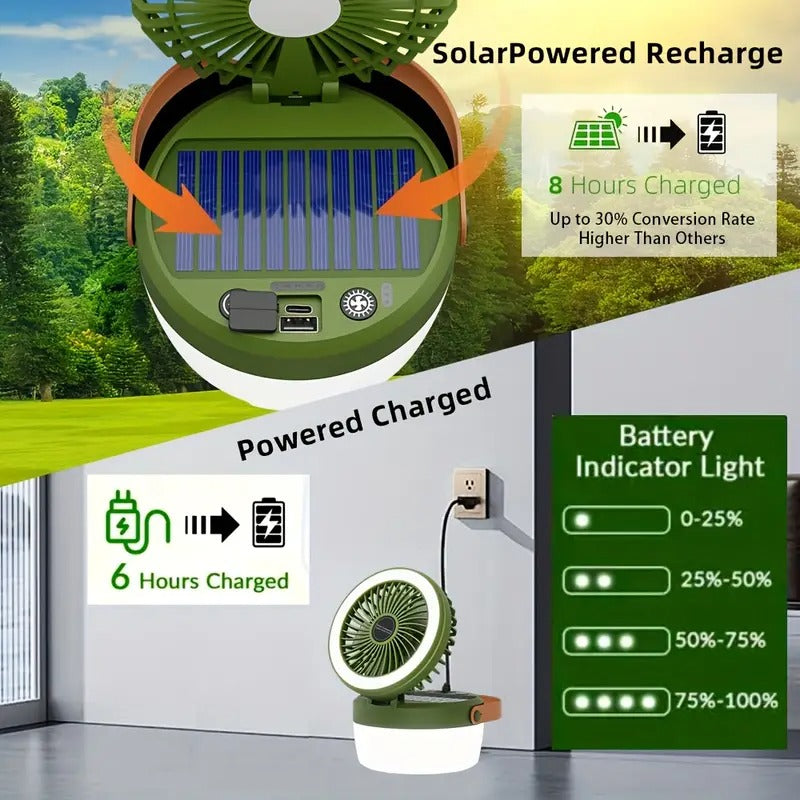 Solar Camping Fan with LED Light